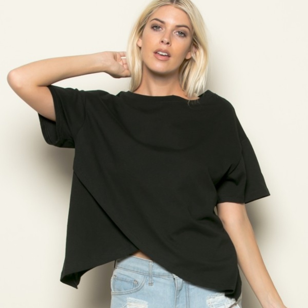 Black Oversized Cross-Front Shirt